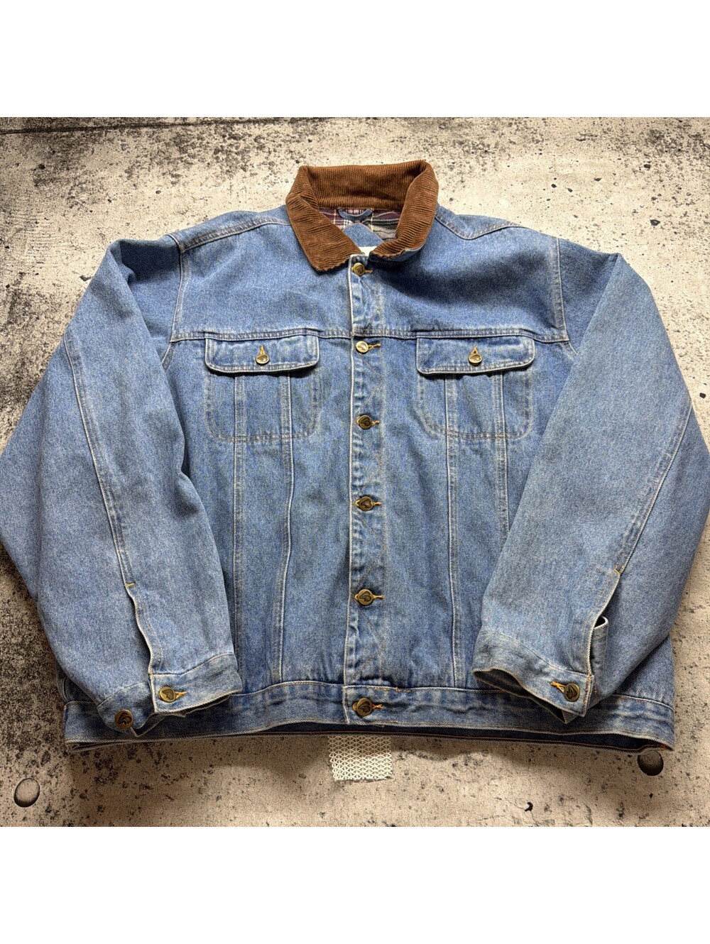 Vintage Denim Trucker Jacket Men's 2XL Plaid Flannel Lined Corduroy Collar 90s
